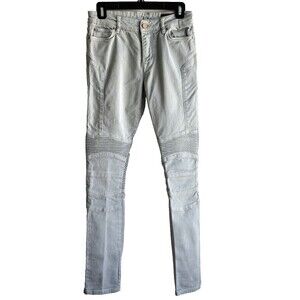 ASOS MENS Moto Skinny Biker Jeans Light Blue 27 x 29.5 Ribbed Stretch Denim